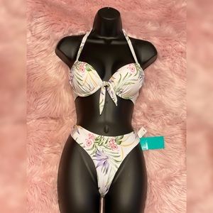 Bikini Set High Waisted Tropical Print Halter Top